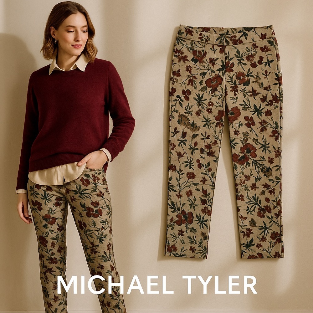 Anthro’s Michael Tyler, Floral Patterned Women's Pant,Stretch & Comfor